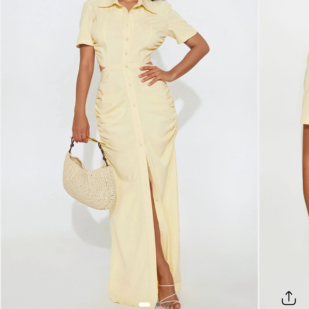 Fashion Nova Button-Up Maxi Dress - Light Yellow